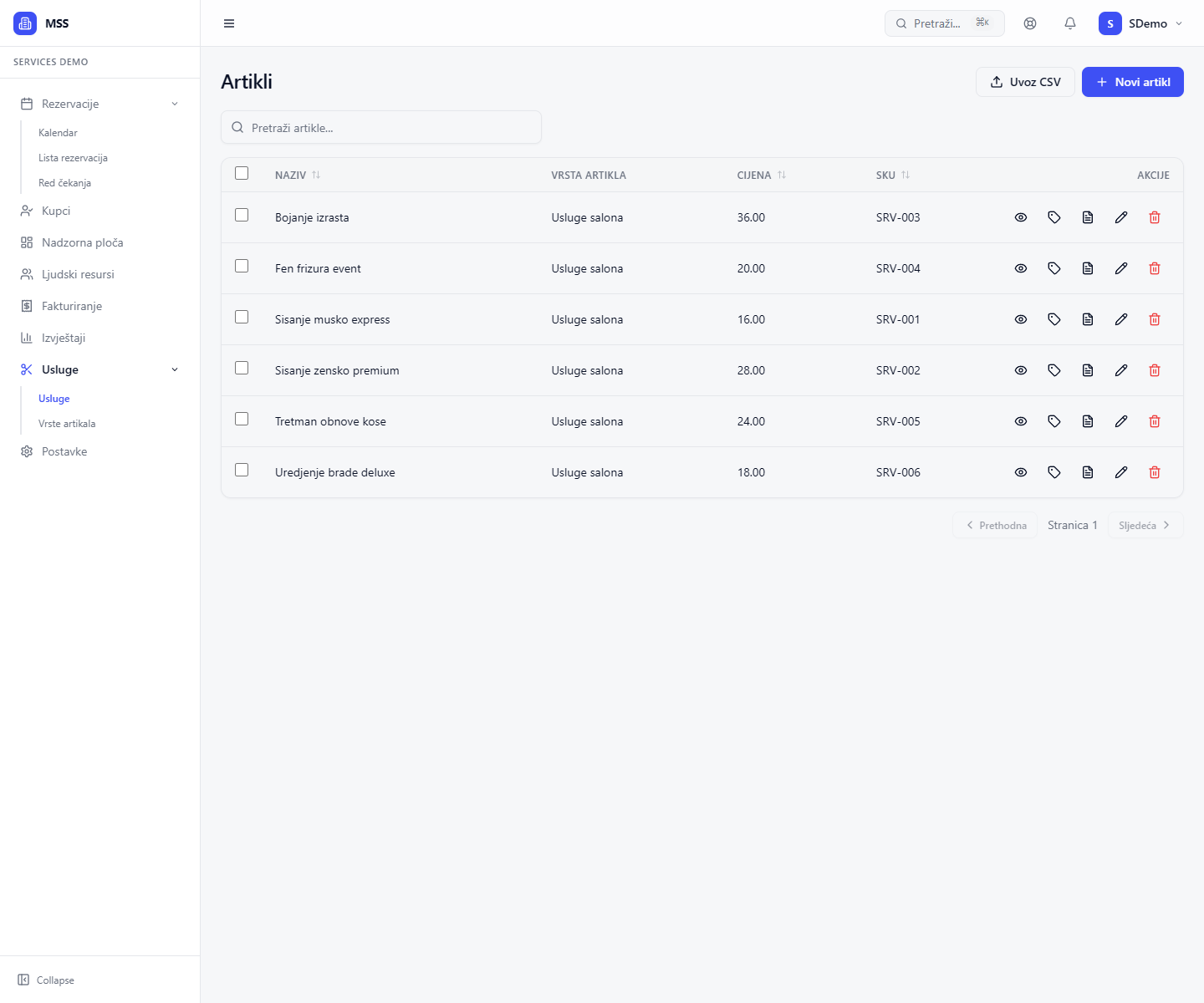 Katalog usluga i cijena