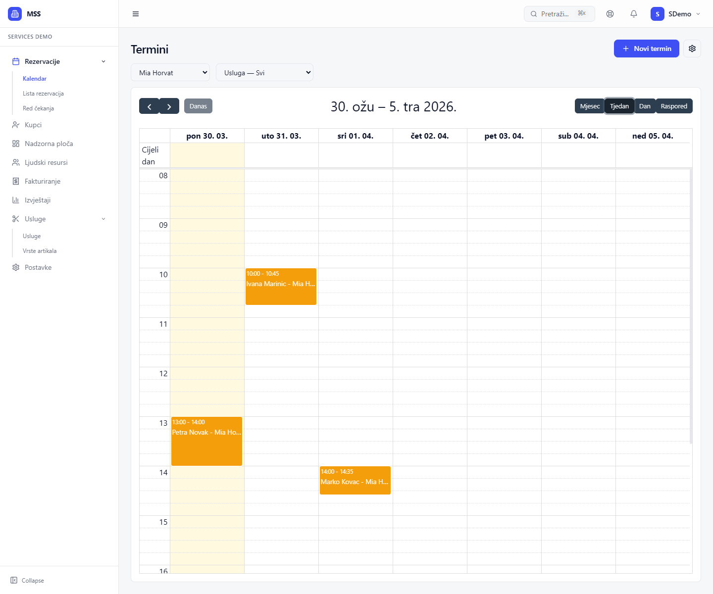 Tjedni raspored usluga po osobi